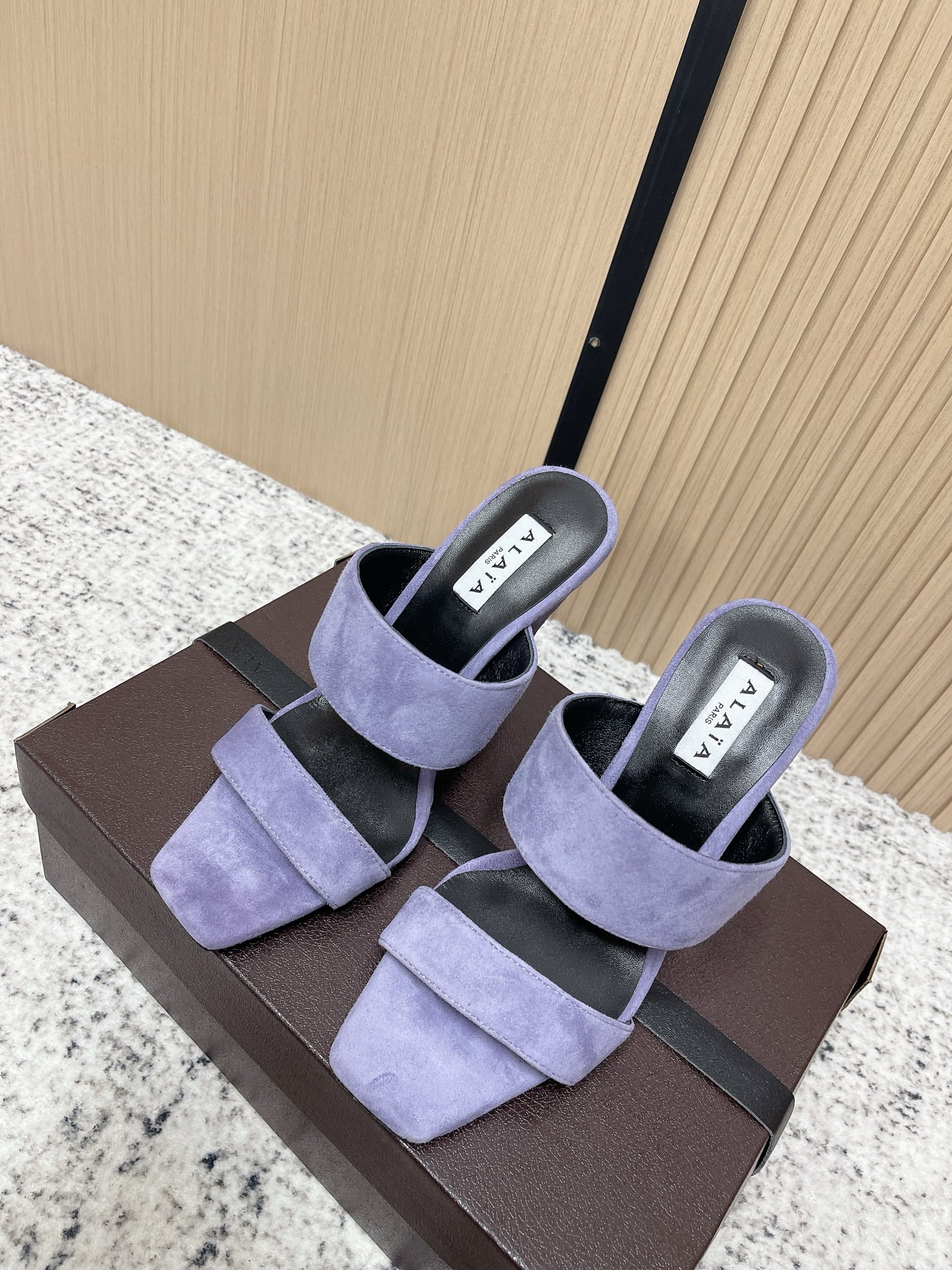 Alaia-Wave-Light-Purple-Suede-Leather-Wedge-Mules-Shoes-90MM-35To41