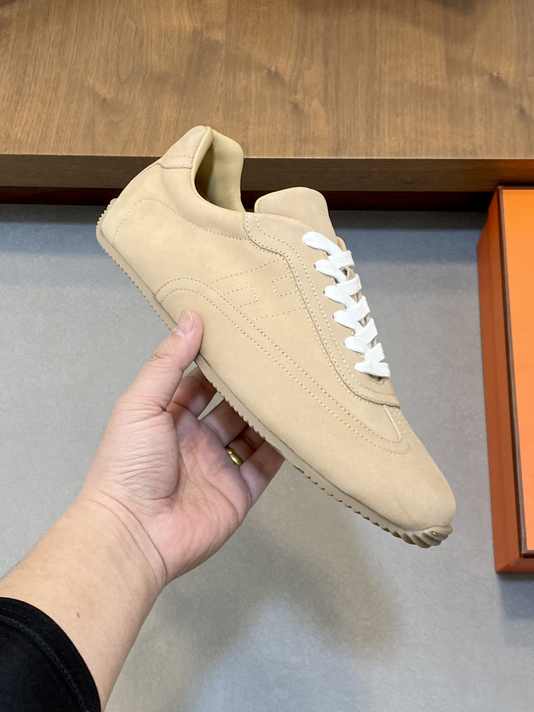 Sneakers-Shoes-Beige-Suede-Goatskin